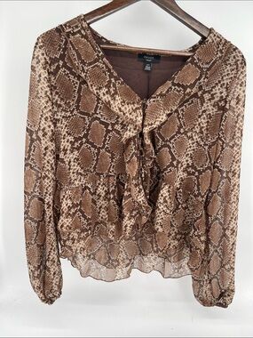 Haver Brown Snake-Print Ruffle Tie-Front Blouse Women Medium
